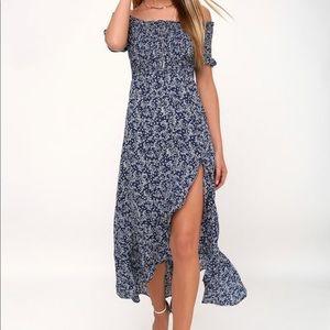 Lulus Floral Print Off the Shoulder Midi Dress